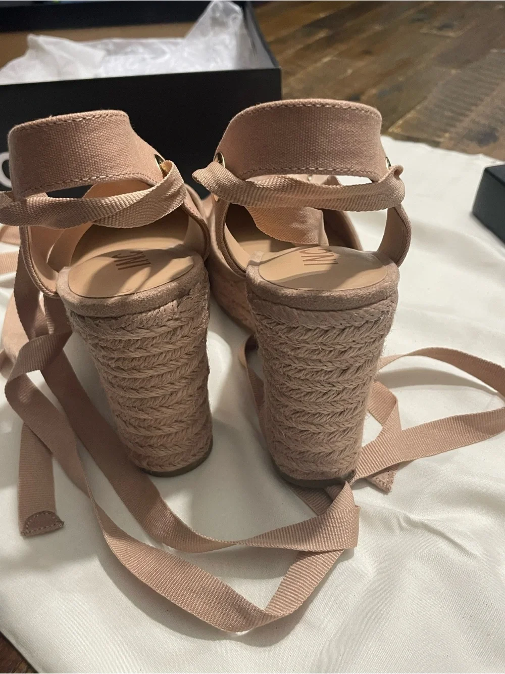 INC International Concepts Dusty Pink Espadrille Wedge Sandals with Ankle Wraps